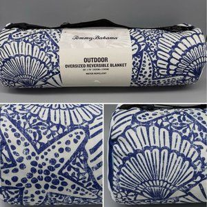 Tommy Bahama Blue Seashell Starfish Picnic Beach Blanket Carrying Case Coastal